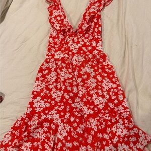 Red Floral Backless Dress